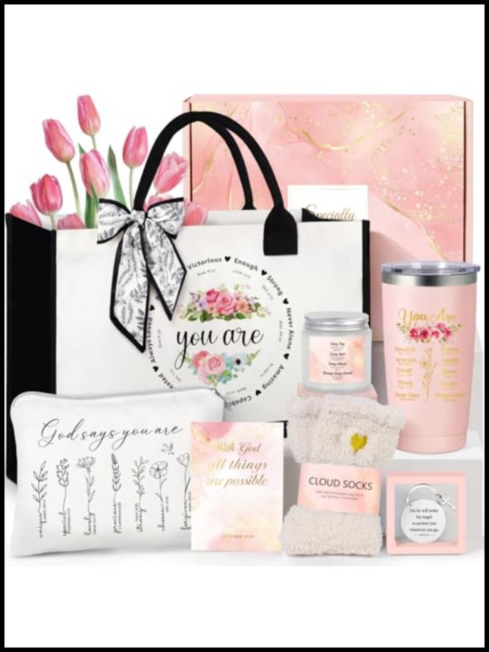 Christian Gift Set for Women 8Pc Faith Tote Bag Tumbler Socks Candle